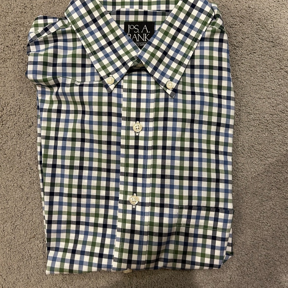 Jos. A. Bank Men's Checkered Shirt in Green and Blue